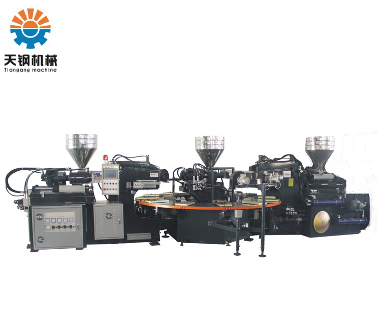 全自動(dòng)圓盤(pán)式兩頭三色塑膠鞋底注射成型機(jī)